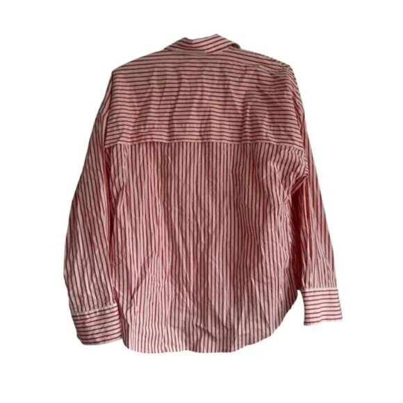 Esprit Red and White  Striped High Low Cotton Blend Button Up Women's Size Small - Picture 2 of 2
